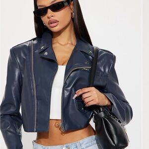 Fashion Nova Navy Leather Jacket